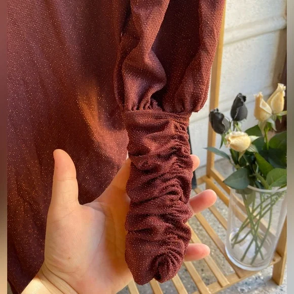 Vero Moda Maroon Shimmer Maxi Dress. Size - M - Picture 11 of 13